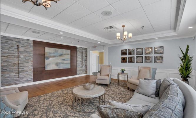 Chandelier, Interior, Living room, Recessed Lighting, Wood Texture Flooring