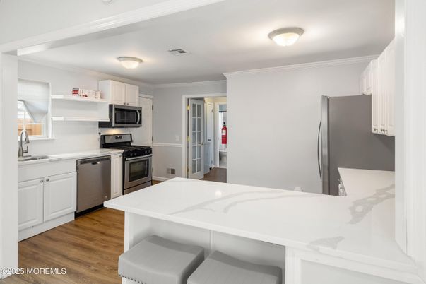 Interior, Kitchen, Stainless Steel Appliances, Wood Texture Flooring