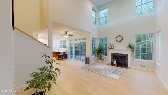 Fireplace, Interior, Recessed Lighting, Wood Texture Flooring