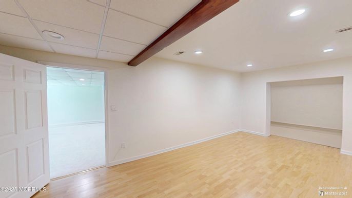 Empty room, Interior, Recessed Lighting, Wooden Beams, Wood Texture Flooring