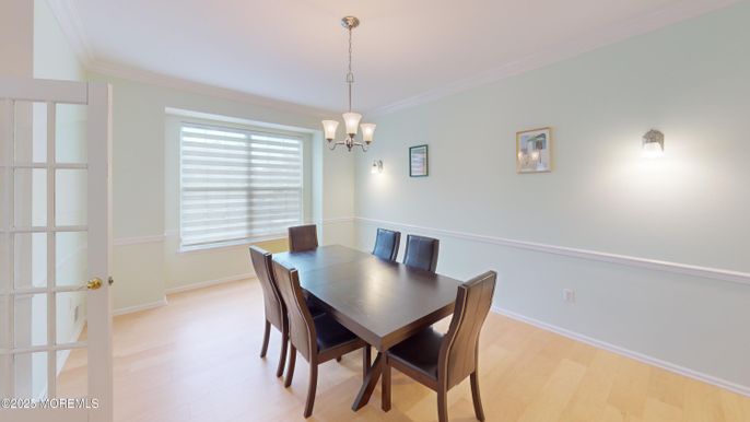 Dining room, Interior, Pendant Lights, Wood Texture Flooring