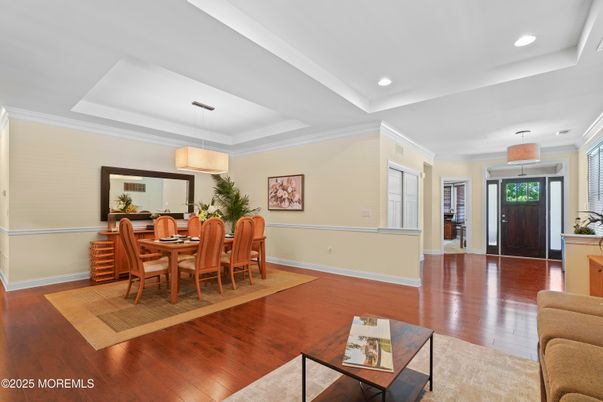 Dining room, Interior, Pendant Lights, Recessed Lighting, Wood Texture Flooring