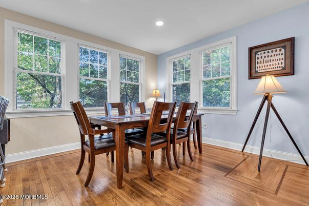 Dining room, Interior, Recessed Lighting, Wood Texture Flooring