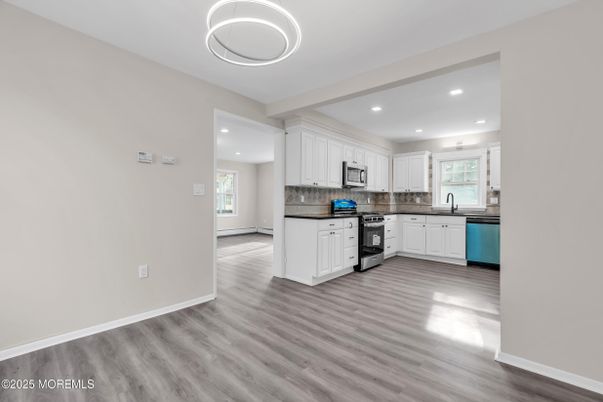 Interior, Kitchen, Recessed Lighting, Wood Texture Flooring