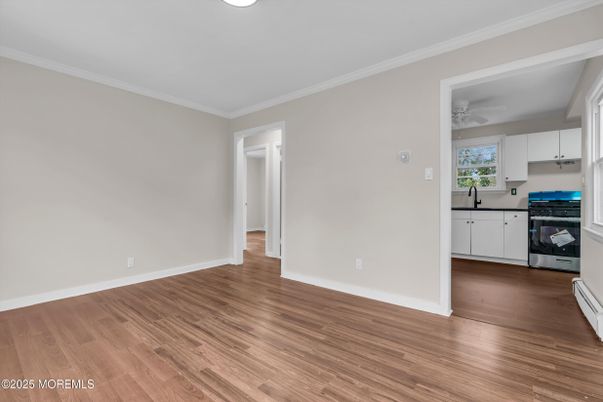 Empty room, Interior, Kitchen, Recessed Lighting, Wood Texture Flooring