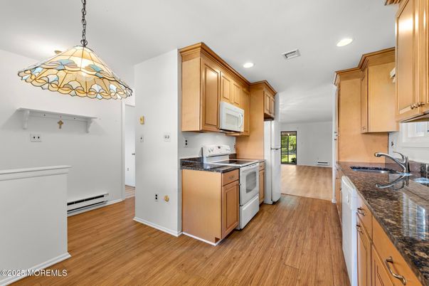 Interior, Kitchen, Pendant Lights, Recessed Lighting, Wood Texture Flooring