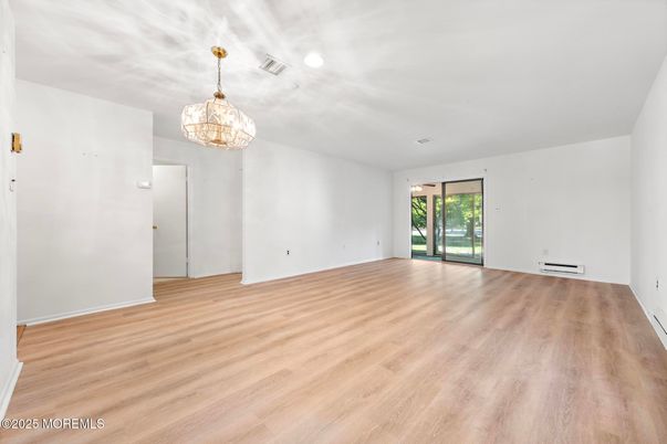 Chandelier, Empty room, Interior, Wood Texture Flooring