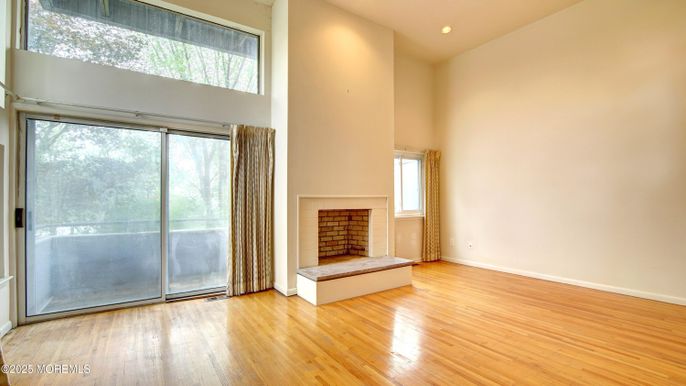 Empty room, Fireplace, Interior, Recessed Lighting, Wood Texture Flooring