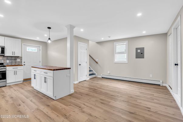 Interior, Kitchen, Pendant Lights, Recessed Lighting, Wood Texture Flooring