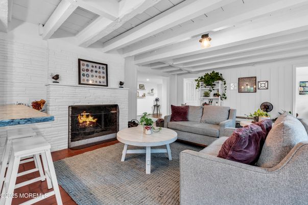 Fireplace, Interior, Living room, Stone Walls, Wood Texture Flooring