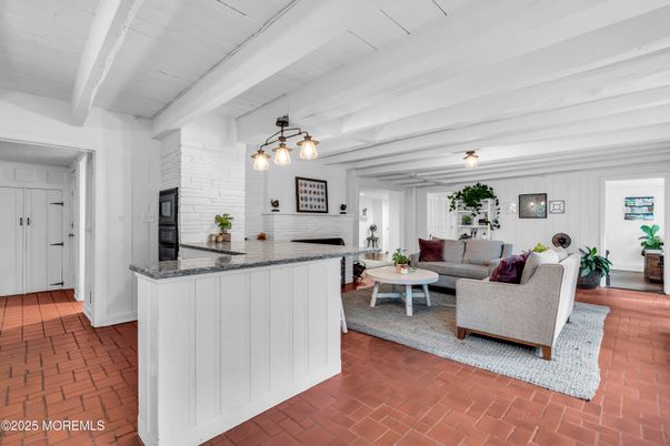 Fireplace, Interior, Living room, Pendant Lights, Stone Walls