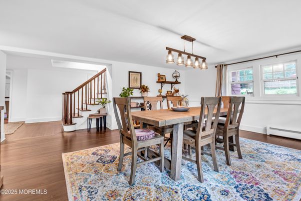 Dining room, Interior, Pendant Lights, Wood Texture Flooring