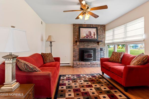 Fireplace, Interior, Living room, Stone Walls, Wood Texture Flooring