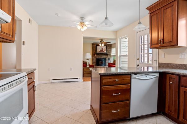 Fireplace, Interior, Kitchen, Pendant Lights, Recessed Lighting