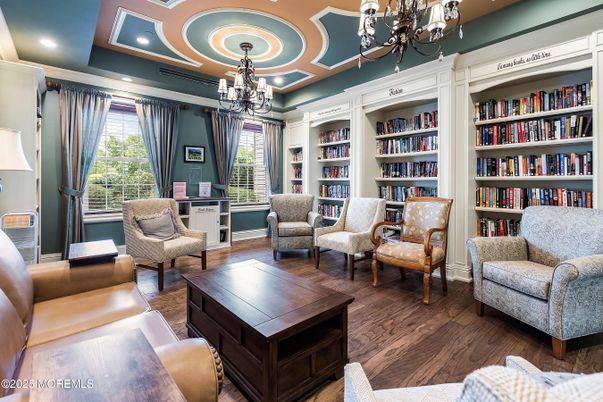 Chandelier, Home Office, Interior, Recessed Lighting, Wood Texture Flooring