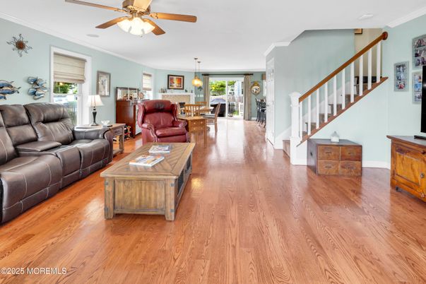 Dining room, Interior, Living room, Pendant Lights, Wood Texture Flooring