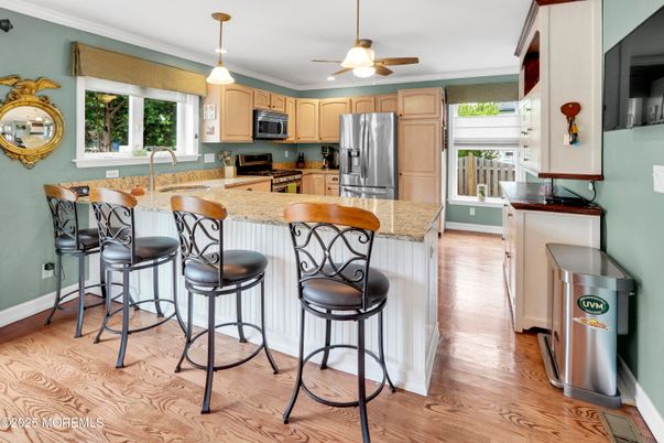 Interior, Kitchen, Pendant Lights, Stainless Steel Appliances, Wood Texture Flooring