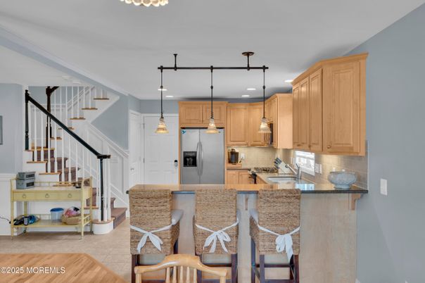 Interior, Kitchen, Pendant Lights, Recessed Lighting, Wood Texture Flooring