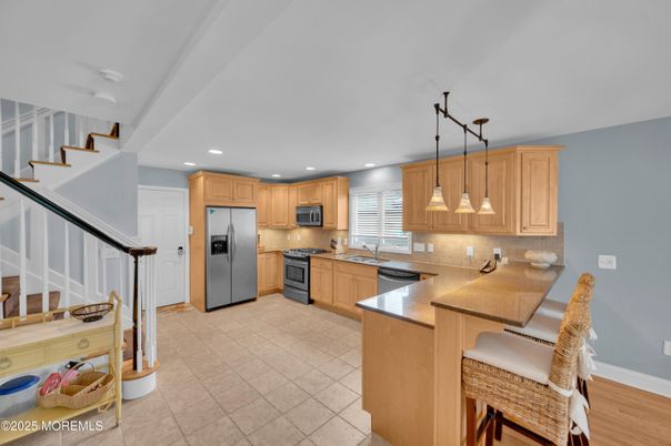 Interior, Kitchen, Pendant Lights, Recessed Lighting, Wood Texture Flooring