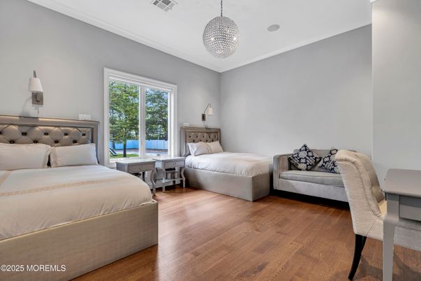 Bedroom, Interior, Pendant Lights, Wood Texture Flooring