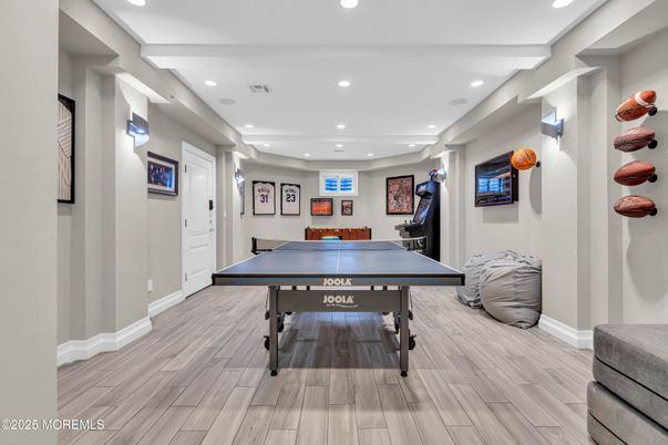 Game Room, Interior, Recessed Lighting, Wood Texture Flooring