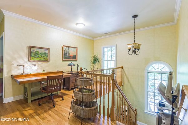 Home Office, Interior, Pendant Lights, Wood Texture Flooring