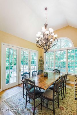 Chandelier, Dining room, Interior, Wood Texture Flooring