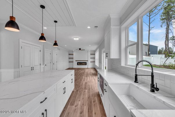 Interior, Kitchen, Pendant Lights, Recessed Lighting, Wood Texture Flooring