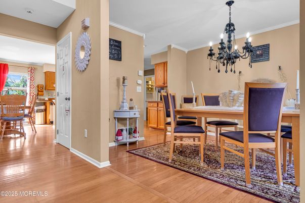 Chandelier, Dining room, Interior, Wood Texture Flooring