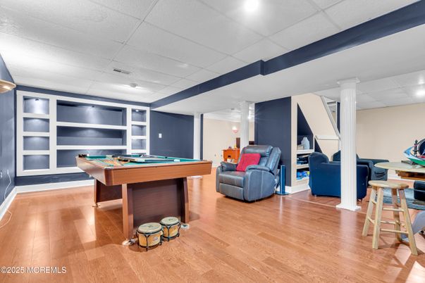 Billiard Table, Game Room, Interior, Recessed Lighting, Wood Texture Flooring