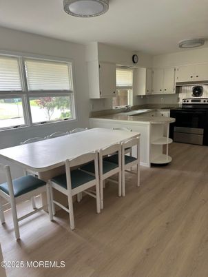 Dining room, Interior, Kitchen, Stainless Steel Appliances, Wood Texture Flooring