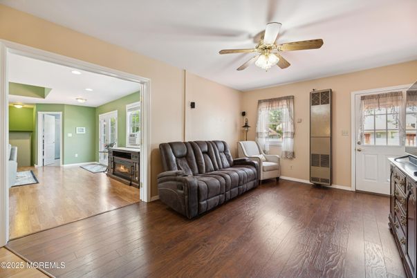 Fireplace, Interior, Recessed Lighting, Wood Texture Flooring