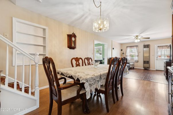 Dining room, Interior, Pendant Lights, Wood Texture Flooring