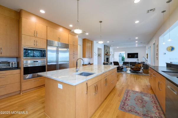 Interior, Kitchen, Living room, Pendant Lights, Recessed Lighting, Stainless Steel Appliances, Wood Texture Flooring