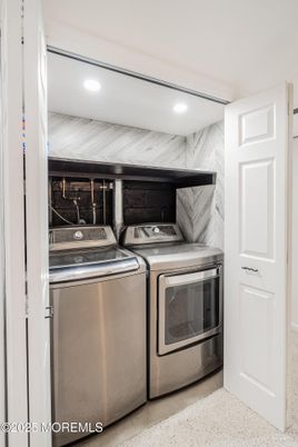 Interior, Marble Walls, Recessed Lighting, Utility Closets, Washer