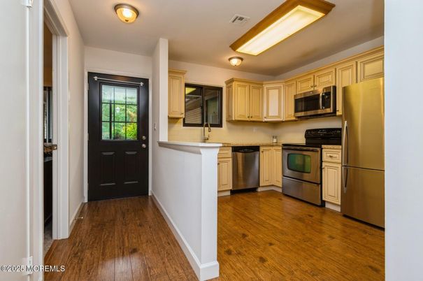 Interior, Kitchen, Stainless Steel Appliances, Wood Texture Flooring