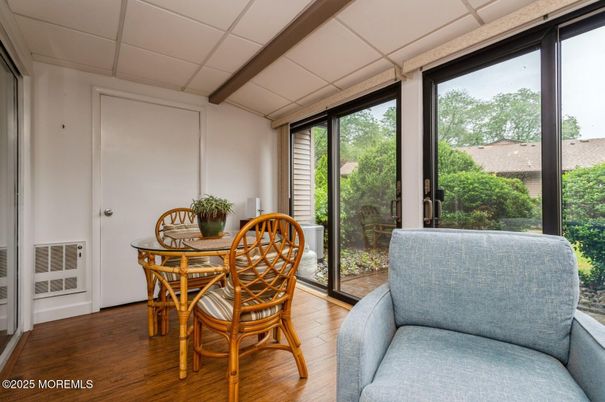 Dining room, Interior, Sun Room, Wood Texture Flooring