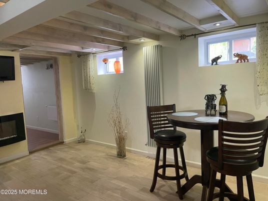 Dining room, Interior, Recessed Lighting, Wood Texture Flooring