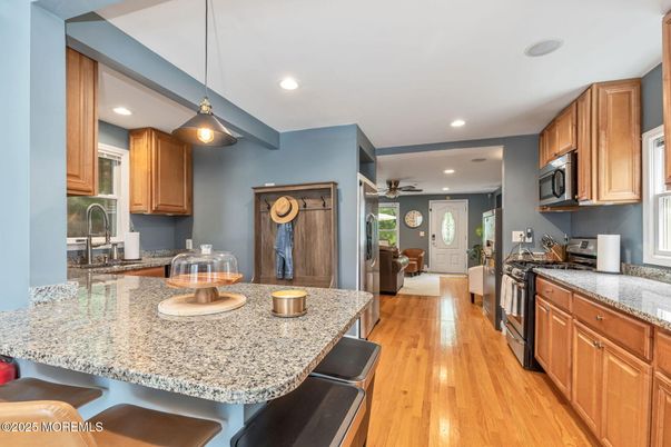 Interior, Kitchen, Pendant Lights, Recessed Lighting, Wood Texture Flooring