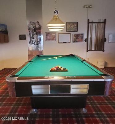 Billiard Table, Game Room, Interior, Pendant Lights, Wood Texture Flooring