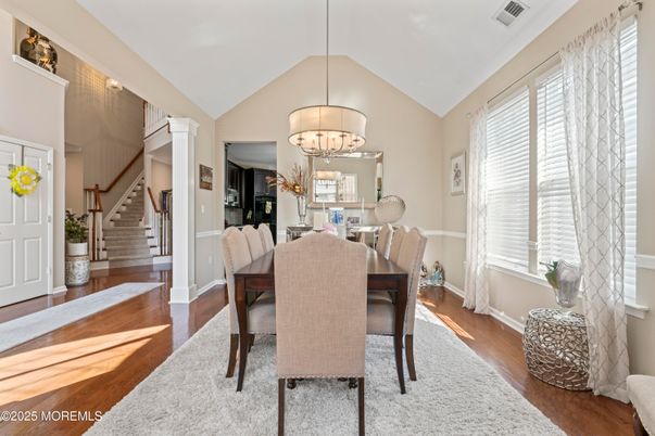 Chandelier, Dining room, Interior, Wood Texture Flooring