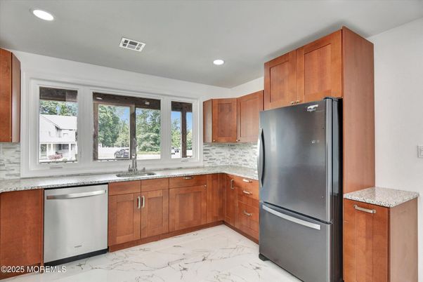 Interior, Kitchen, Marble, Recessed Lighting, Stainless Steel Appliances