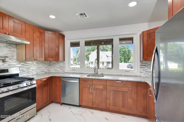 Interior, Kitchen, Marble, Recessed Lighting, Stainless Steel Appliances