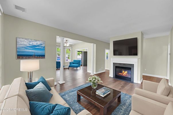 Fireplace, Interior, Living room, Water, Wood Texture Flooring
