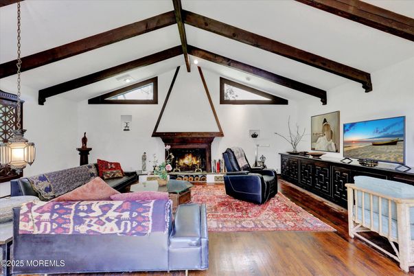 Fireplace, Interior, Living room, Wooden Beams, Wood Texture Flooring