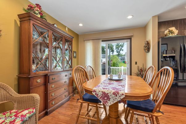 Dining room, Interior, Recessed Lighting, Wood Texture Flooring