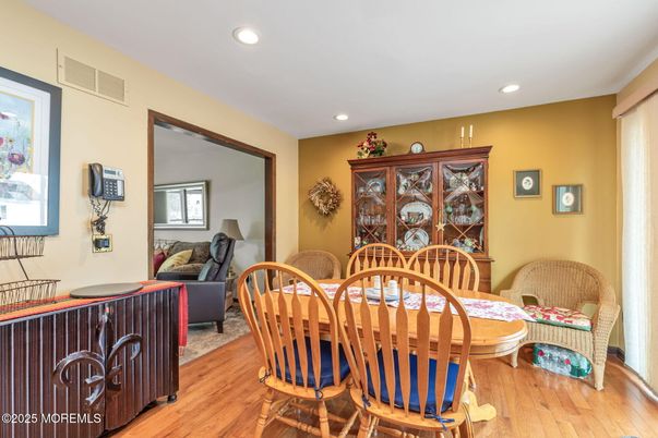 Dining room, Interior, Recessed Lighting, Wood Texture Flooring