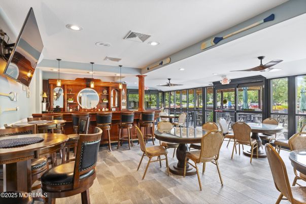 Dining room, Interior, Pendant Lights, Recessed Lighting, Wood Texture Flooring