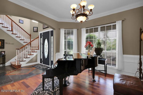 Chandelier, Interior, Piano, Wood Texture Flooring