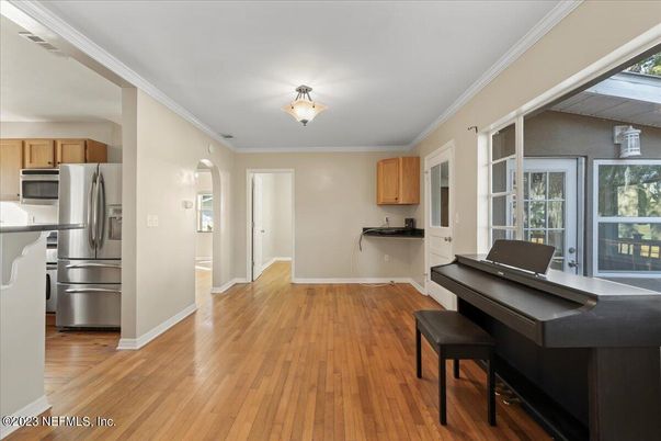 Interior, Kitchen, Piano, Stainless Steel Appliances, Wood Texture Flooring